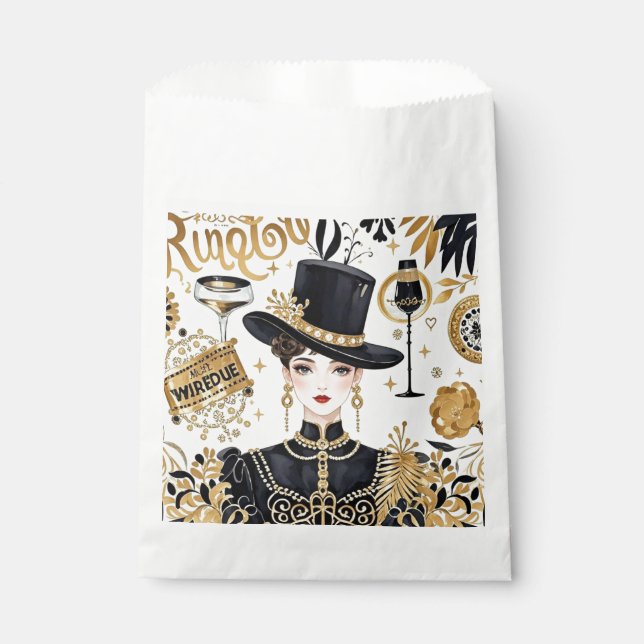Moulin rouge Stil, schwarz und gold, Reich Luxus Geschenktütchen (Vorderseite)