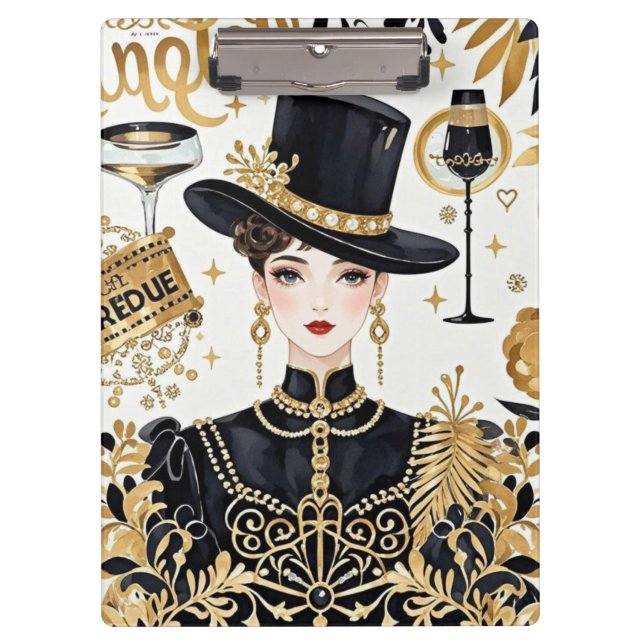 Moulin rouge Stil, schwarz und gold, Reich Luxus Klemmbrett (Vorderseite)