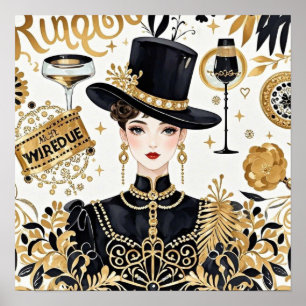 Moulin-Rouge-Stil, Schwarz und Gold, Reicher Luxus Poster