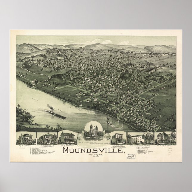 Moundsville W. Virginia 1899 Antike Panoramakarte Poster (Vorne)