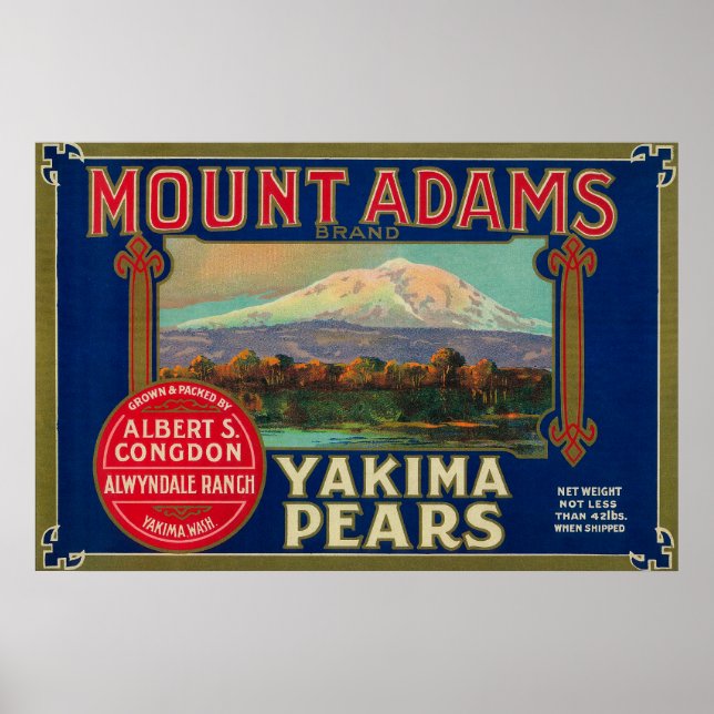 Mount Adams Pear Crate LabelYakima, WA Poster (Vorne)
