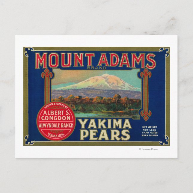 Mount Adams Pear Crate LabelYakima, WA Postkarte (Vorderseite)