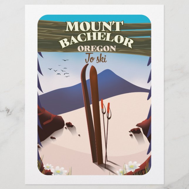 Mount Bachelor Oregon Skifahrplakat Briefbogen (Vorderseite)