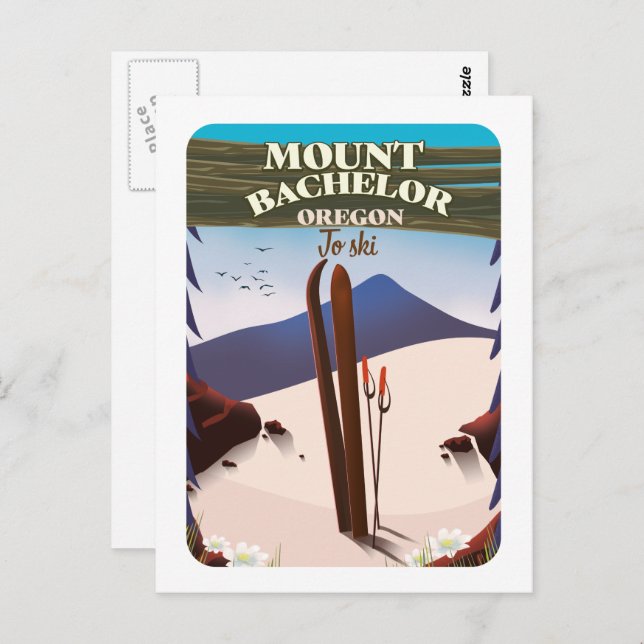Mount Bachelor Oregon Skifahrplakat Postkarte (Vorne/Hinten)