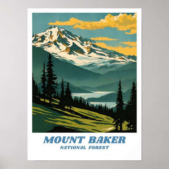 Mount Baker National Forest Illustration Retro Aes Poster (Vorne)
