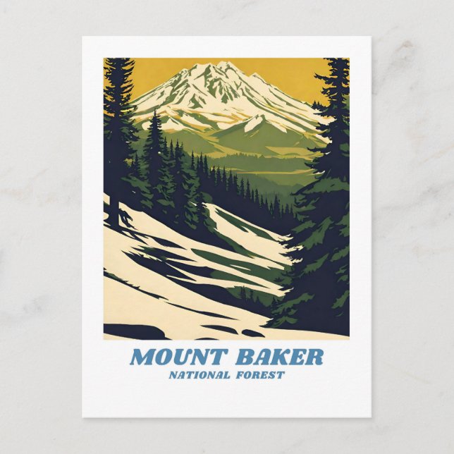 Mount Baker National Forest Illustration Retro Cla Postkarte (Vorderseite)