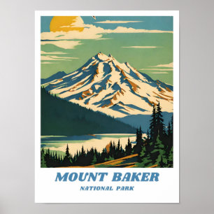 Mount Baker National Forest Illustration Retro Dec Poster