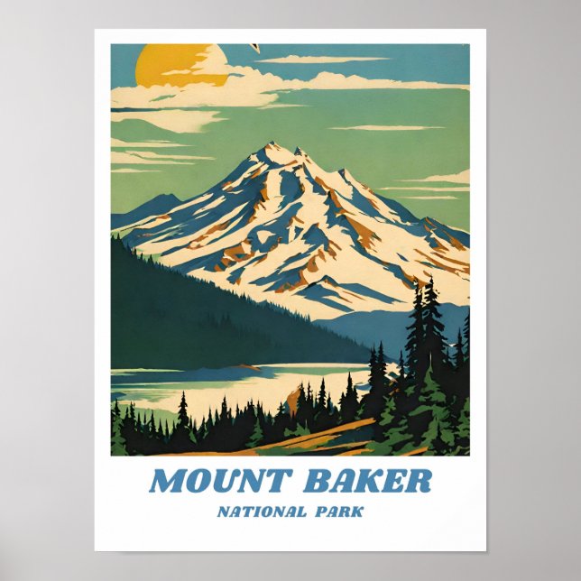 Mount Baker National Forest Illustration Retro Dec Poster (Vorne)