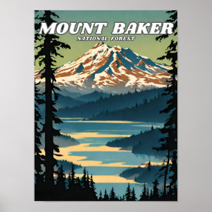 Mount Baker National Forest Illustration Retro Poster