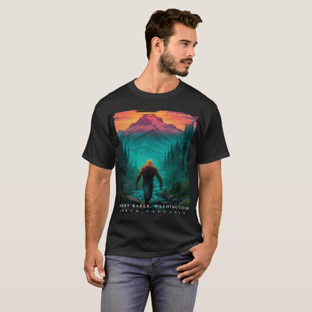 Mount Baker Washington Sasquatch T-Shirt mit Lands (Vorne ganz)