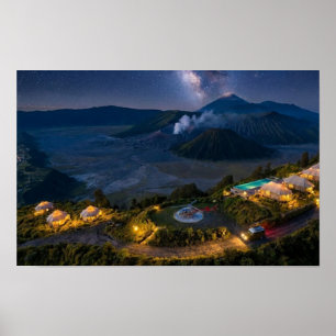 Mount Bromo Luftbild Nacht Vulkan Luxus-Wandkunst Poster