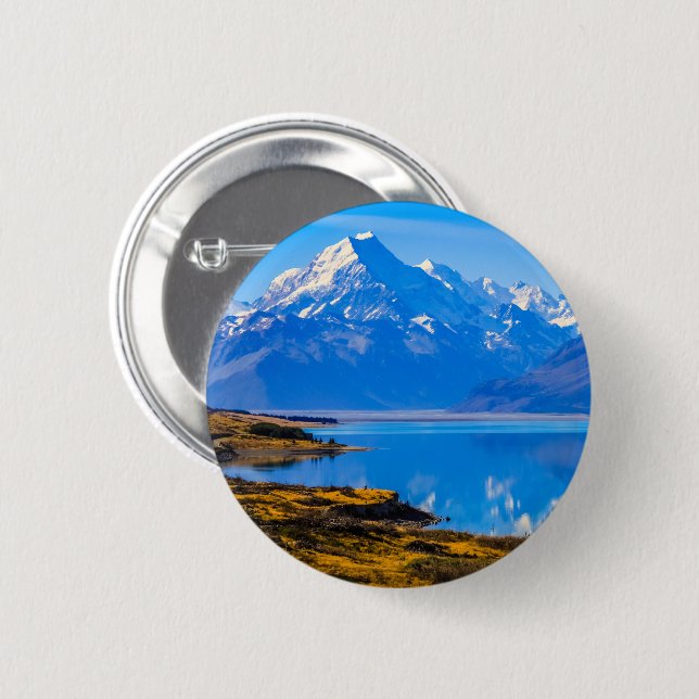 Mount Cook mit Blick auf den Pukaki-See, NZ Button (Vorne & Hinten)