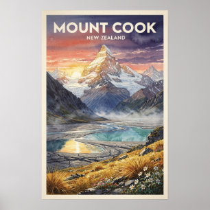 Mount Cook Neuseeland Vintage Reise Poster