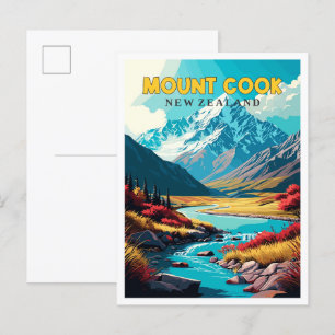 Mount Cook Neuseeland Vintage-Reiseillustration Postkarte