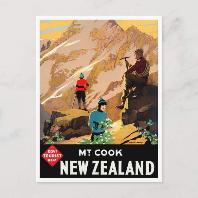 Mount Cook New Zealand Vintage Reise Postkarte (Vorderseite)