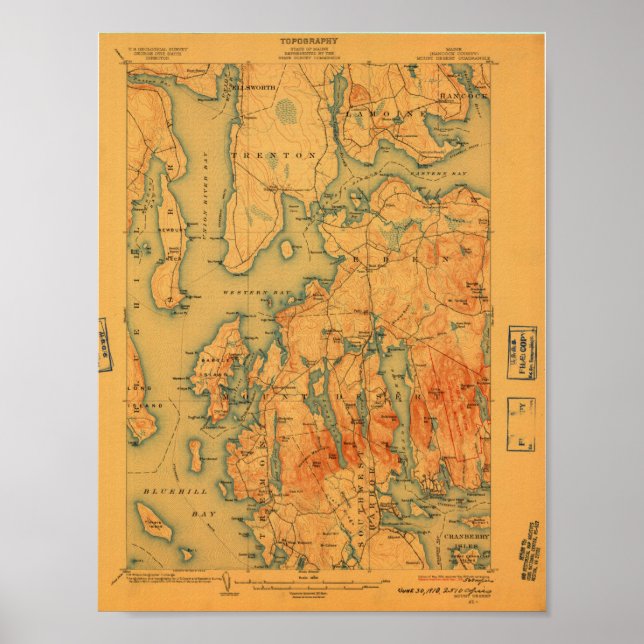 Mount Desert Maine Map; 1908 Poster (Vorne)
