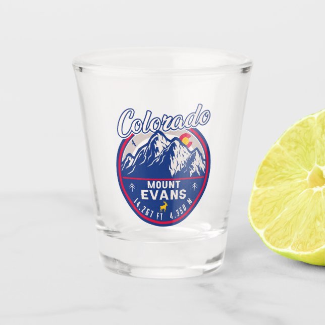 Mount Evans Colorado Retro Sunset Flag Souvenirs Schnapsglas (Vorderseite)