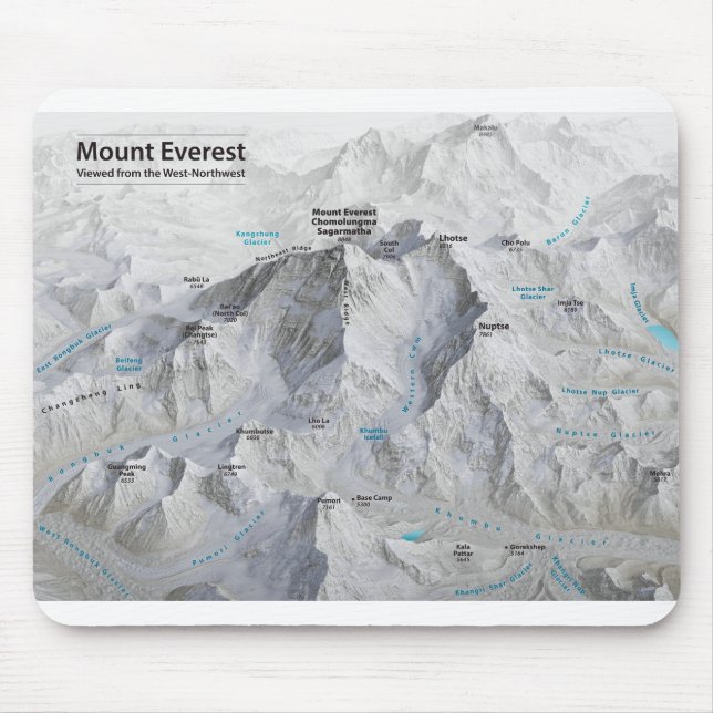 Mount Everest 3D Karte mit Labels Mousepad (Vorne)