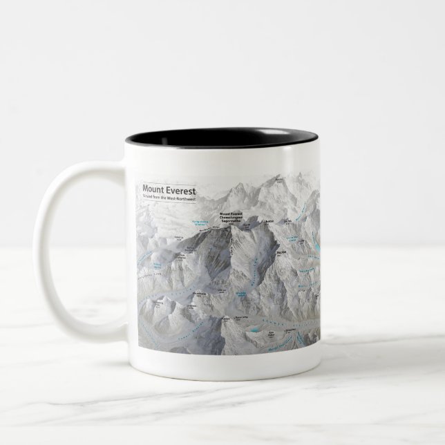 Mount Everest 3D Karte mit Labels Zweifarbige Tasse (Links)