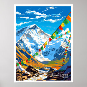 Mount Everest China Reise Vintage-Illustration Poster