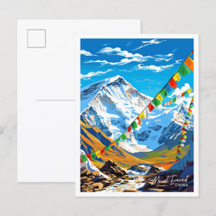 Mount Everest China Reise Vintage-Illustration Postkarte
