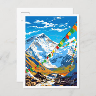 Mount Everest China Reisen Vintage Darstellung Postkarte