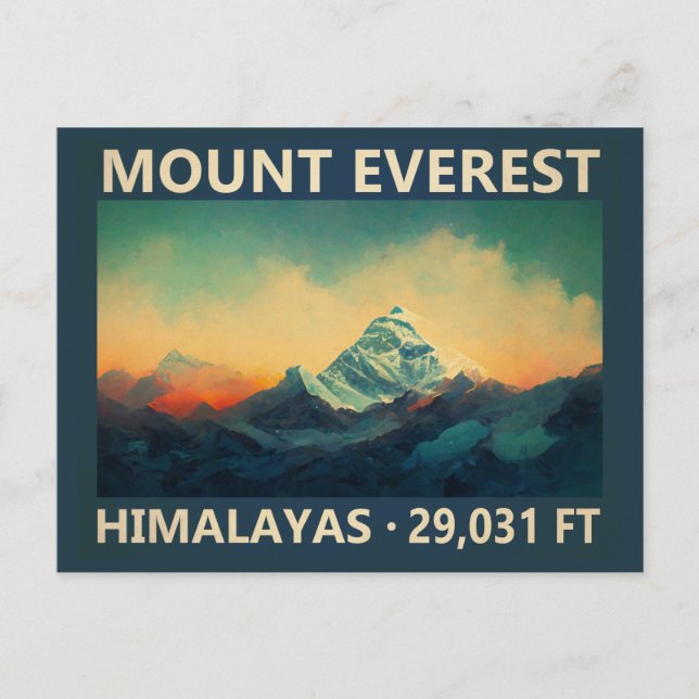 Mount Everest Himalayas Wasserfarbe Vintag Postkarte (Vorderseite)