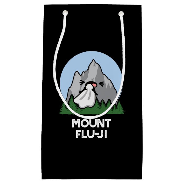 Mount Flu-ji Funny Mountain Pun Dark BG Kleine Geschenktüte (Vorderseite)