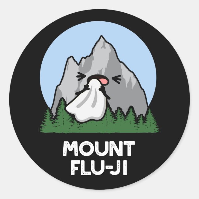 Mount Flu-ji Funny Mountain Pun Dark BG Runder Aufkleber (Vorderseite)