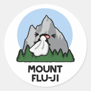 Mount Flu-ji Funny Mountain Pun Runder Aufkleber