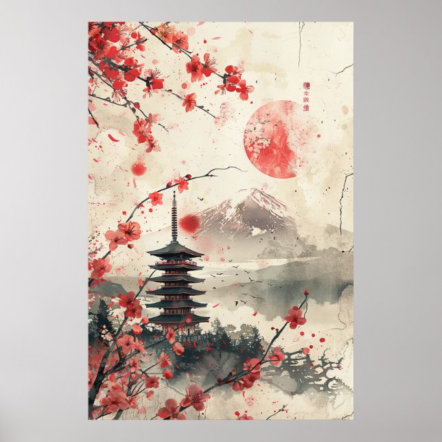 Mount Fuji and Pagoda – Classic Japanese Landscape Poster (Vorne)