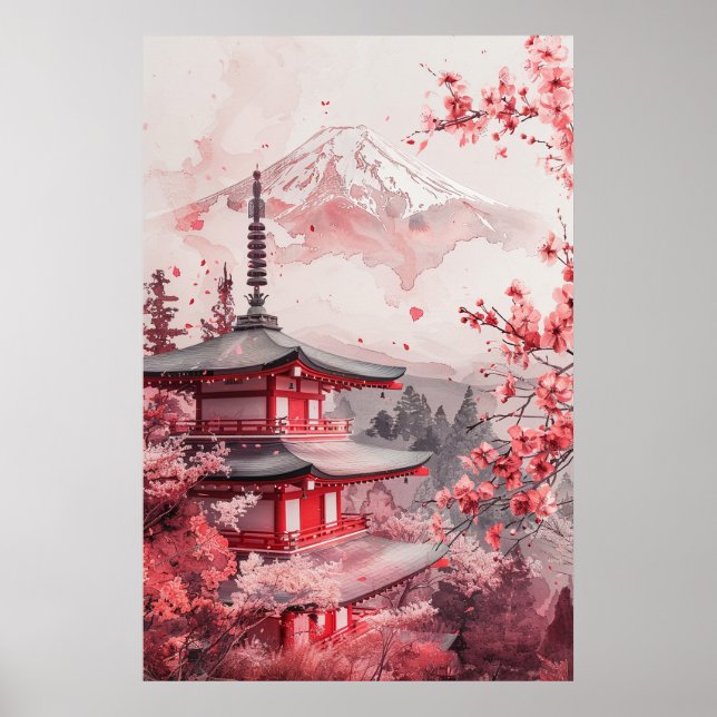 Mount Fuji and Pagoda – Classic Japanese Landscape Poster (Vorne)