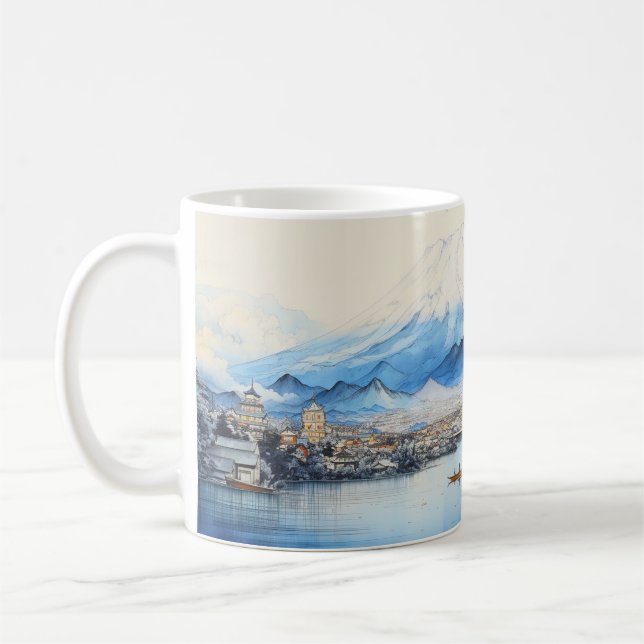 Mount Fuji Aquarellmalerei Design. Kaffeetasse (Links)
