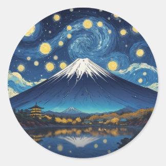 mount fuji at starry night runder aufkleber