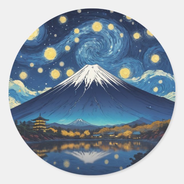 mount fuji at starry night runder aufkleber (Vorderseite)