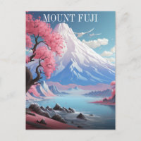 Mount Fuji Cherry Blossoms Retro Travel