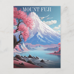 Mount Fuji Cherry Blossoms Retro Travel Postkarte