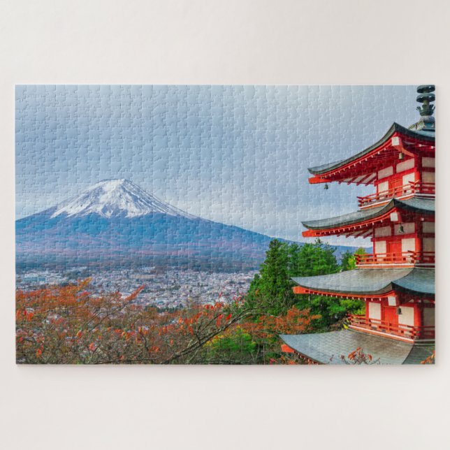 Mount Fuji Chureito Pagoda Japan Reise Landschaft Puzzle (Horizontal)