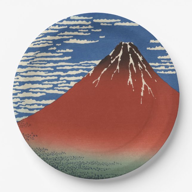 Mount Fuji in Clear Weather (Red Fuji) (Hokusai) Pappteller (Vorderseite)