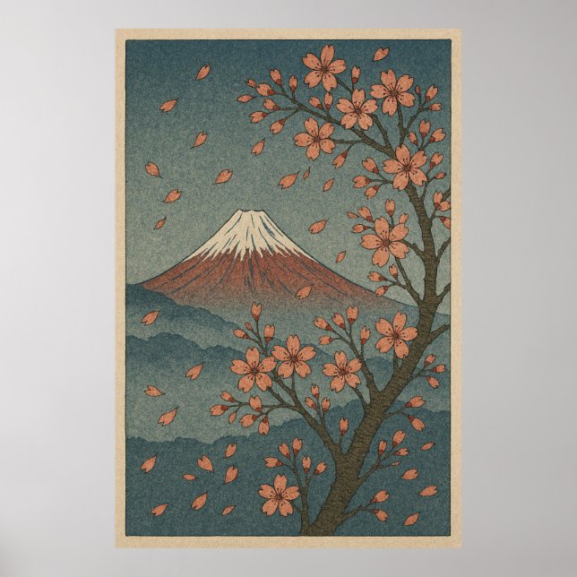 Mount Fuji in Spring: Cherry Blossom Serenity Poster (Vorne)