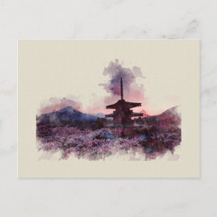 Mount Fuji, Japan, Aquarell, Postkarte