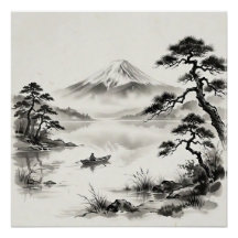 Mount Fuji Japan Ink Wash Landscape