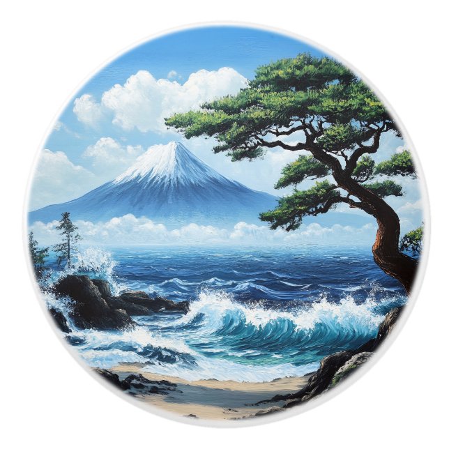 Mount Fuji Japan Ocean View Gemälde Keramikknauf (Vorderseite)