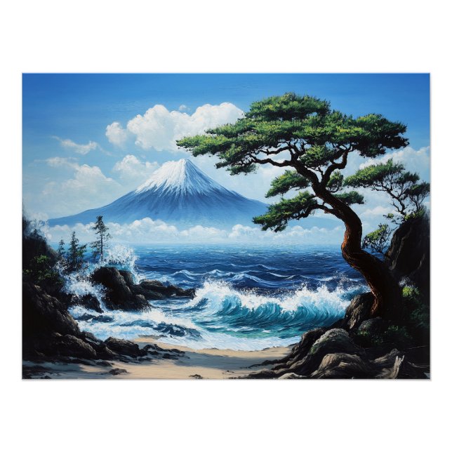 Mount Fuji Japan Ocean View Gemälde Poster (Vorderseite)
