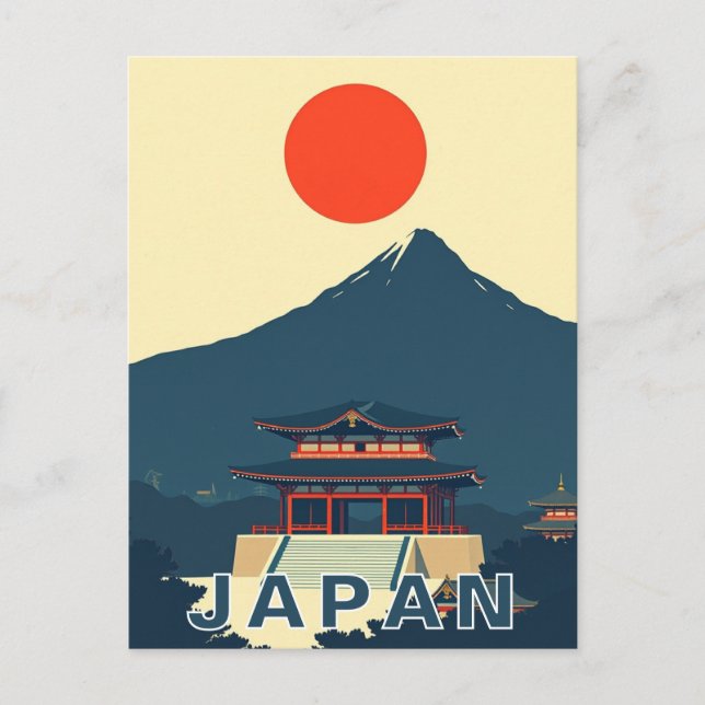Mount Fuji Japan Pagoda Minimalist Retro Postkarte (Vorderseite)