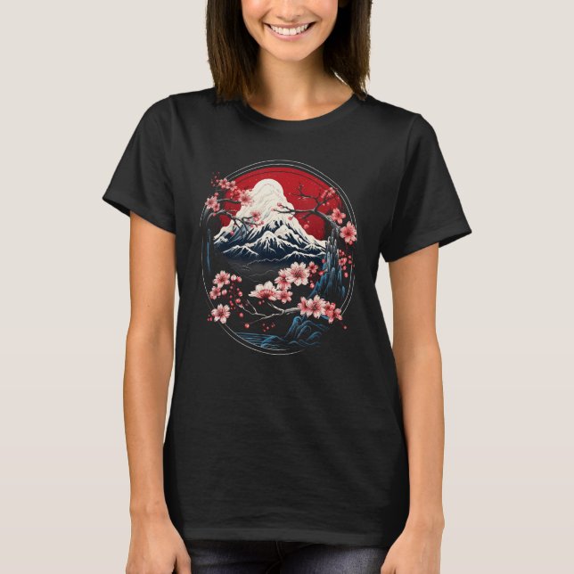 Mount Fuji Japan Sakura Tree Blossom Japanische Ku T-Shirt (Vorderseite)