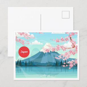 Mount Fuji Japan Vintag Illustration Travel Postkarte