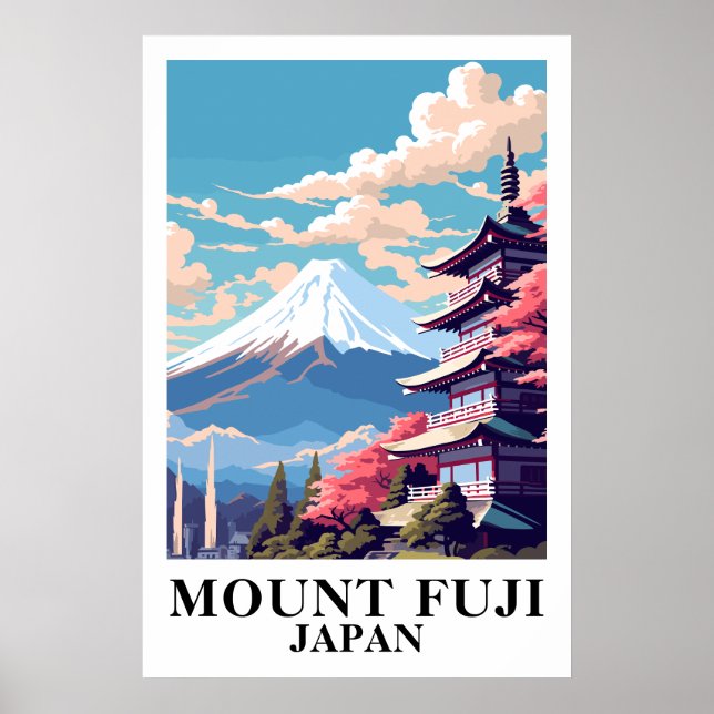 Mount Fuji Japan Vintage Travel Pagoda Art  Poster (Vorne)