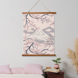 Mount Fuji mit Kirschblüten – Japanisch (2) Wandteppich Mit Holzrahmen