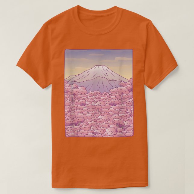 Mount Fuji Pastel Japanische Sakura Kirschblüten T-Shirt (Design vorne)